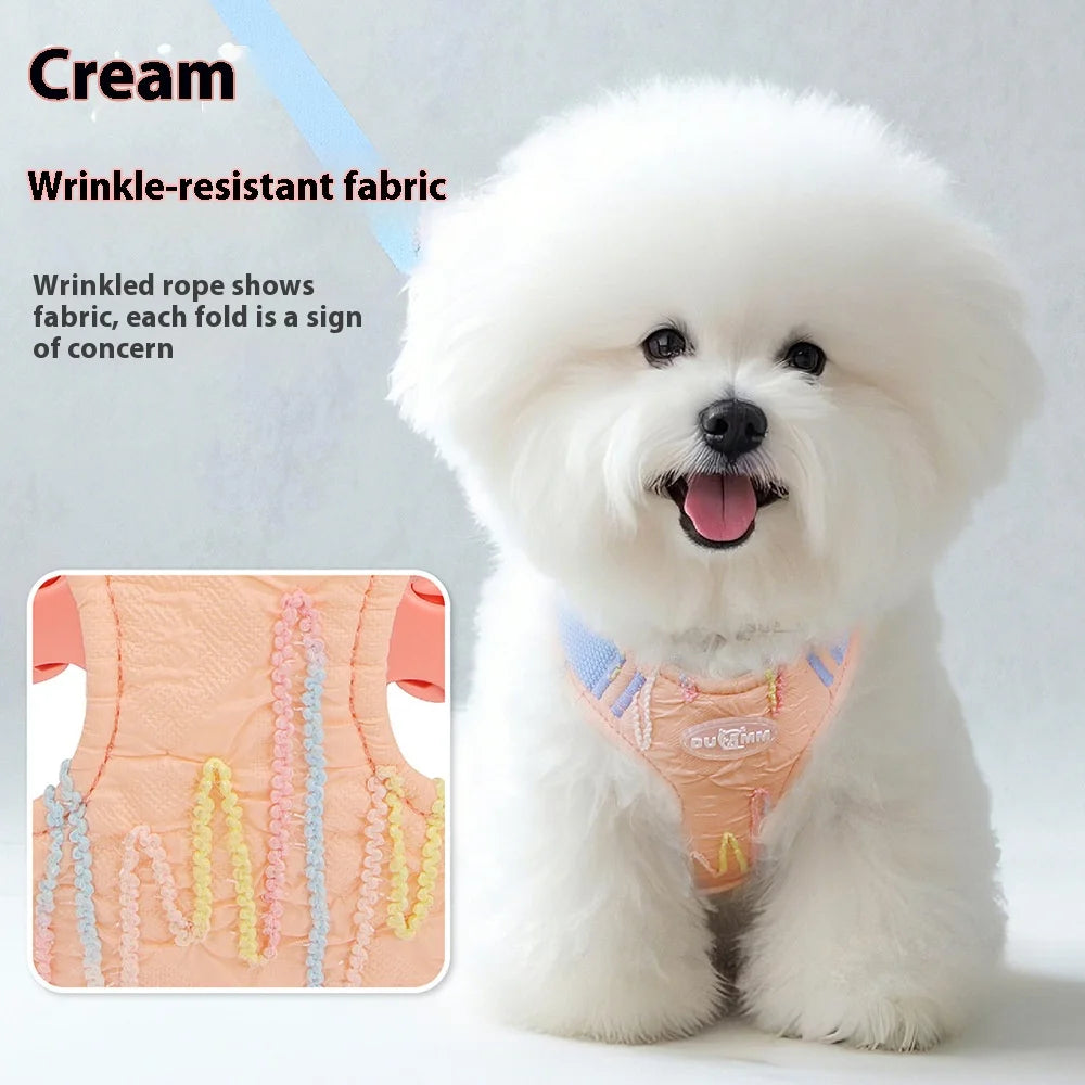 Cute Korean-Style Dog Harness & Leash – No-Pull Adjustable Vest for Small Pets, Ideal for Walks