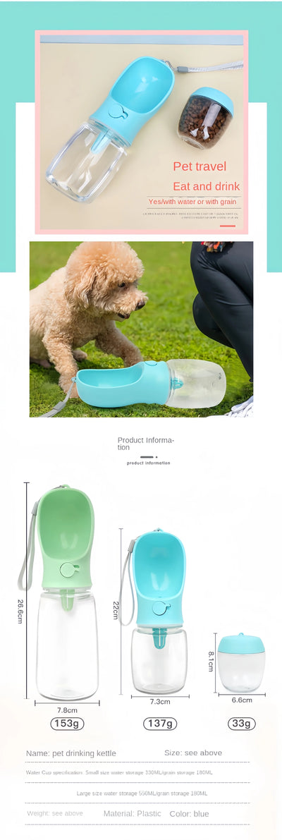 Portable Dog & Cat Water Bottle with Food Container – Travel Feeder Bowl for Pets | Easy Outdoor Hydration