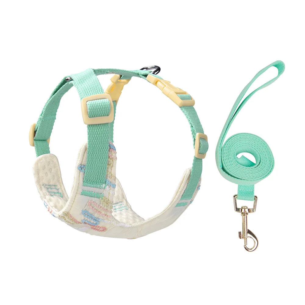 Cute Korean-Style Dog Harness & Leash – No-Pull Adjustable Vest for Small Pets, Ideal for Walks