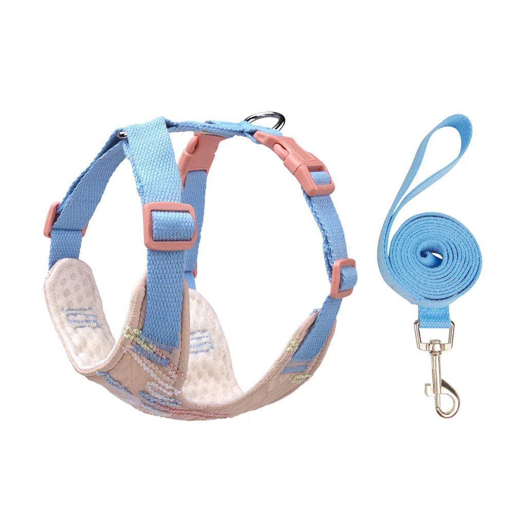 Cute Korean-Style Dog Harness & Leash – No-Pull Adjustable Vest for Small Pets, Ideal for Walks