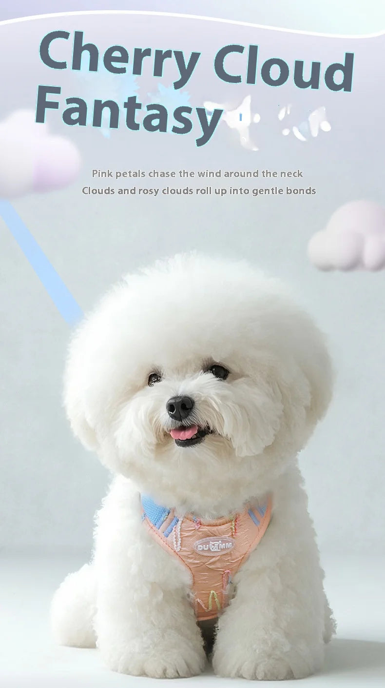 Cute Korean-Style Dog Harness & Leash – No-Pull Adjustable Vest for Small Pets, Ideal for Walks