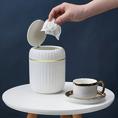 Bedroom and Office Essential  Mini Desktop Trash Can with Lid  Made of Durable Plastic  Home Supplies