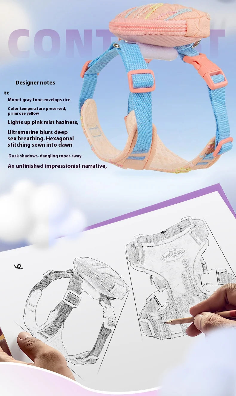 Cute Korean-Style Dog Harness & Leash – No-Pull Adjustable Vest for Small Pets, Ideal for Walks