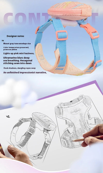 Cute Korean-Style Dog Harness & Leash – No-Pull Adjustable Vest for Small Pets, Ideal for Walks