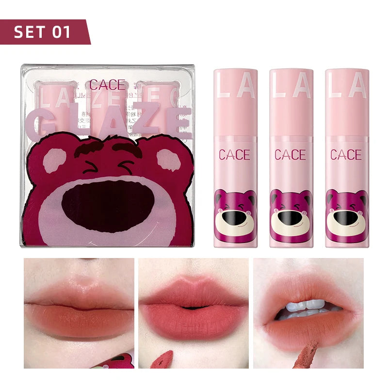 CACE 3 Pcs Sweet Liquid Lipstick Set Matte Velvet Lip Glaze Waterproof Long Lasting Non-marking Lip Tint Cosmetic Kits Lipgloss