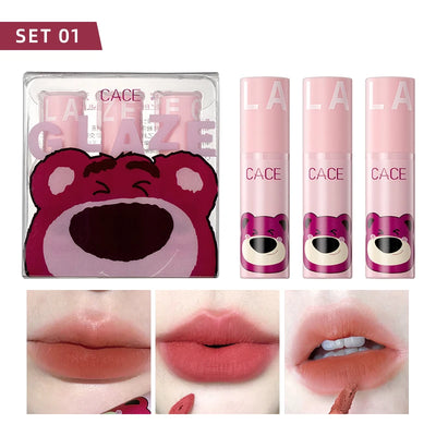 CACE 3 Pcs Sweet Liquid Lipstick Set Matte Velvet Lip Glaze Waterproof Long Lasting Non-marking Lip Tint Cosmetic Kits Lipgloss