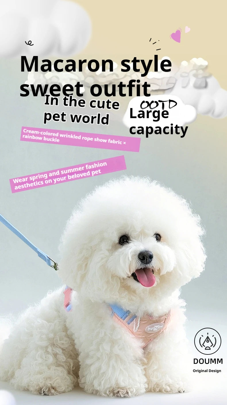 Cute Korean-Style Dog Harness & Leash – No-Pull Adjustable Vest for Small Pets, Ideal for Walks