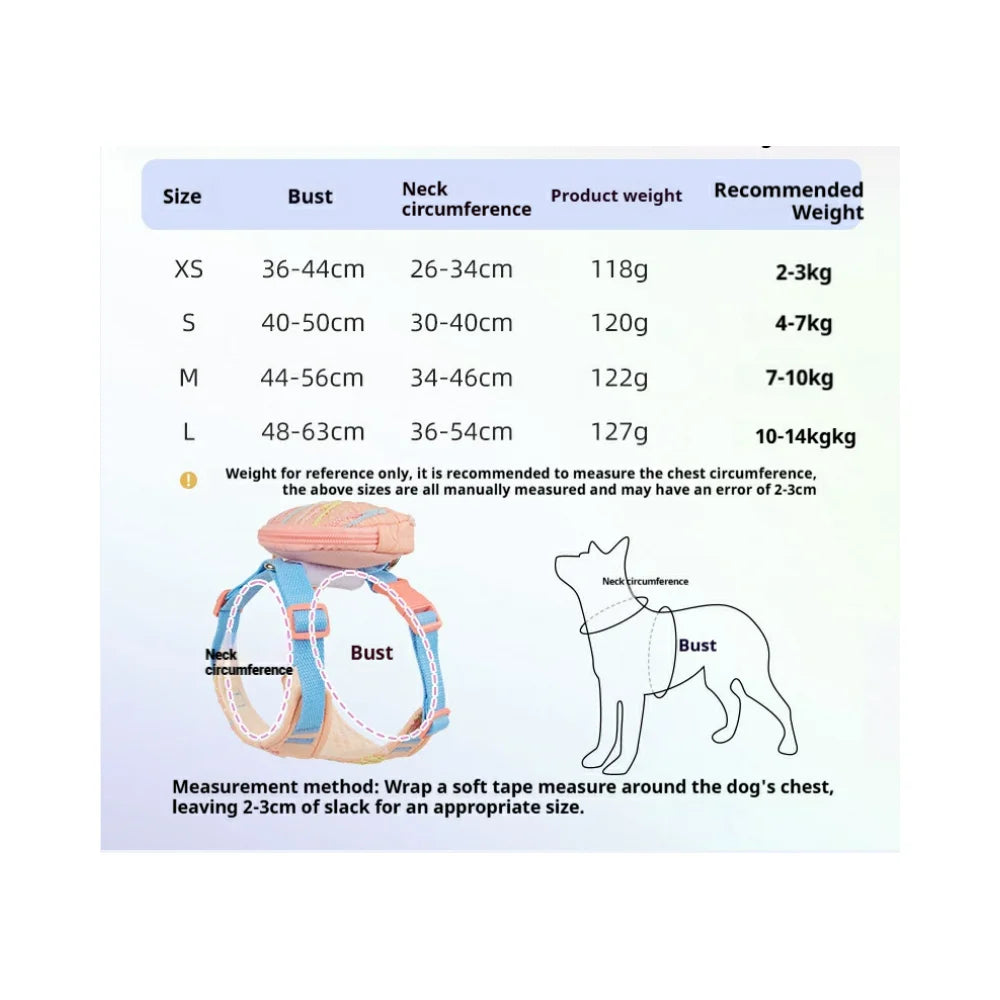 Cute Korean-Style Dog Harness & Leash – No-Pull Adjustable Vest for Small Pets, Ideal for Walks