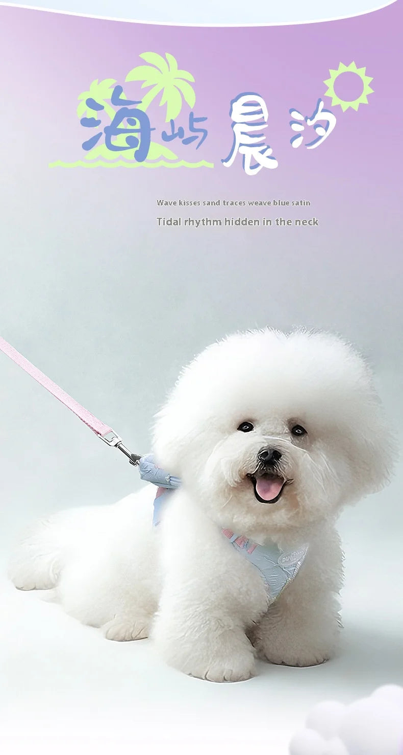 Cute Korean-Style Dog Harness & Leash – No-Pull Adjustable Vest for Small Pets, Ideal for Walks