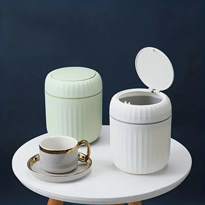 Bedroom and Office Essential  Mini Desktop Trash Can with Lid  Made of Durable Plastic  Home Supplies