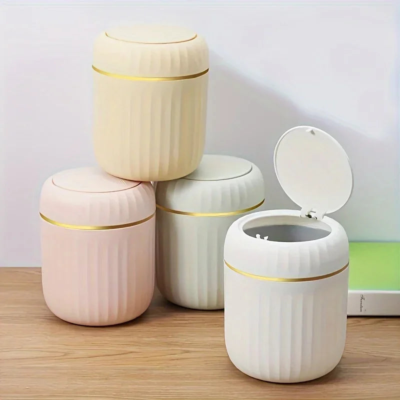 Bedroom and Office Essential  Mini Desktop Trash Can with Lid  Made of Durable Plastic  Home Supplies