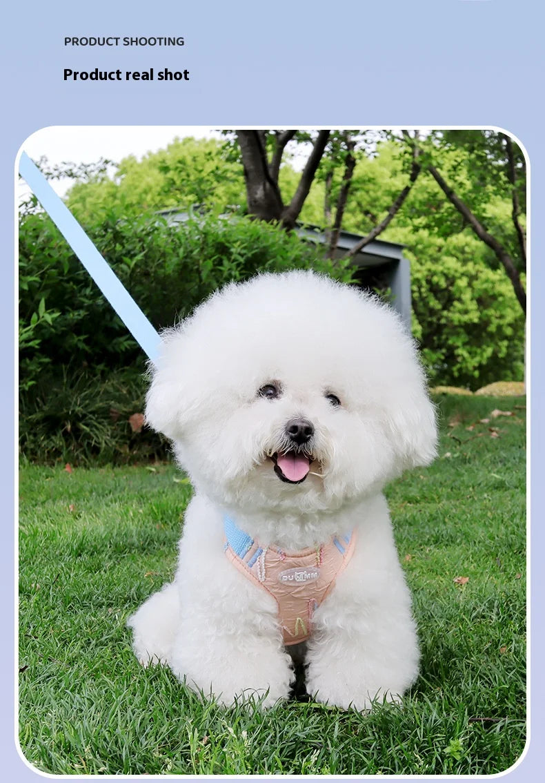 Cute Korean-Style Dog Harness & Leash – No-Pull Adjustable Vest for Small Pets, Ideal for Walks