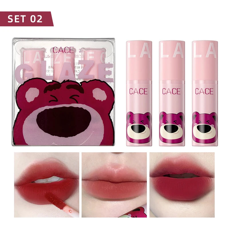 CACE 3 Pcs Sweet Liquid Lipstick Set Matte Velvet Lip Glaze Waterproof Long Lasting Non-marking Lip Tint Cosmetic Kits Lipgloss