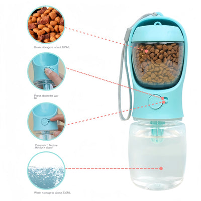 Portable Dog & Cat Water Bottle with Food Container – Travel Feeder Bowl for Pets | Easy Outdoor Hydration